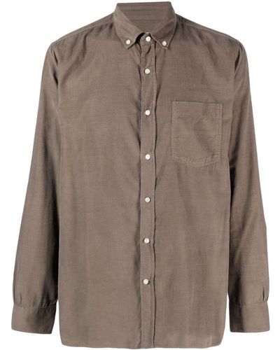 Officine Generale Button-down Collar Cotton Linen-blend Shirt - Brown