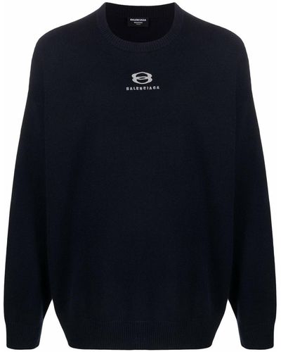 Balenciaga Strickpullover mit Logo-Print - Blau