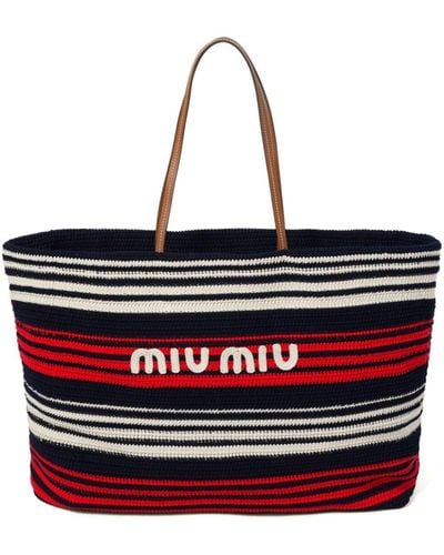 Miu Miu Striped Crochet-knit Tote Bag - Red