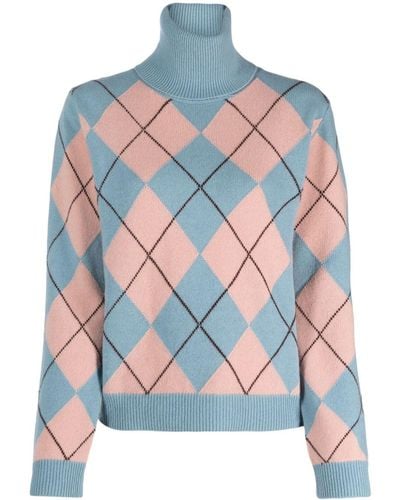 Semicouture Argyle Check-pattern Roll-neck Jumper - Blue