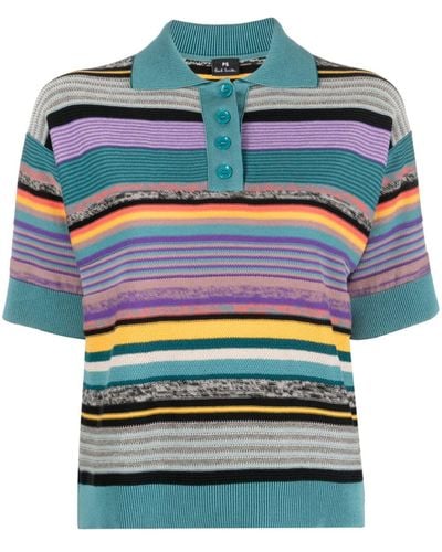 PS by Paul Smith Striped Cotton Polo Shirt - Grey