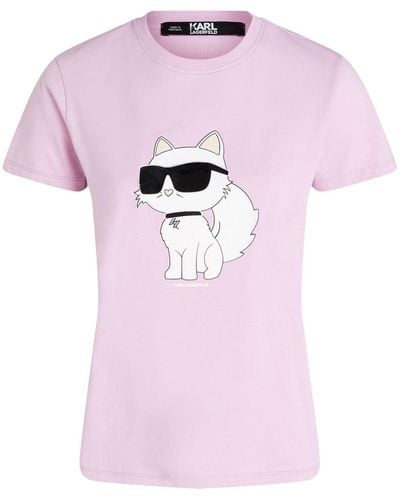 Karl Lagerfeld Ikonik Choupette Organic-cotton T-shirt - Pink
