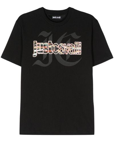 Just Cavalli Logo-stamp Cotton T-shirt - Black