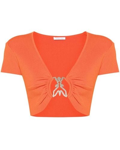 Patrizia Pepe Top corto con placca logo - Arancione