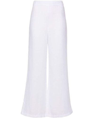 120% Lino Wide-leg Linen Trousers - White