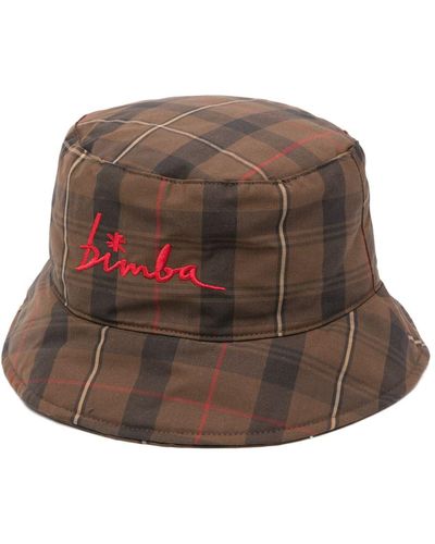 Bimba Y Lola Logo-embroidered Checked Bucket Hat - Brown