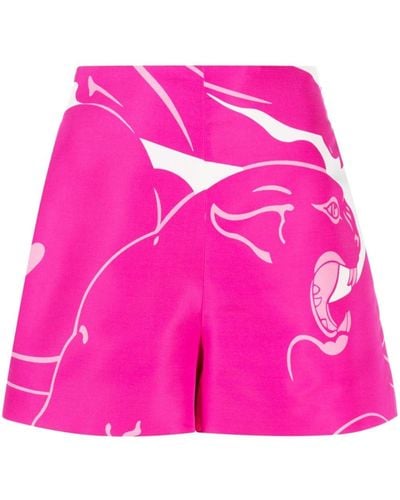 Valentino Garavani Faille Panther Silk Shorts - Pink