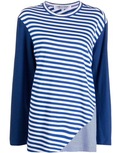 Comme des Garçons Striped Patchwork Cotton Sweatshirt - Blue