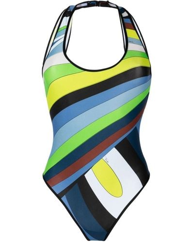 Emilio Pucci Abstract-print Cut-out Swimsuit - Blue