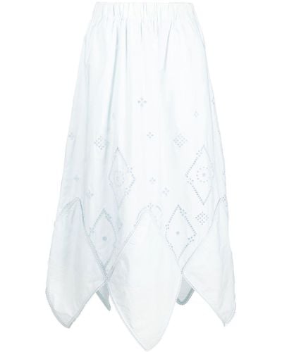 Ganni Broderie Anglaise Wavy Midi Skirt - White