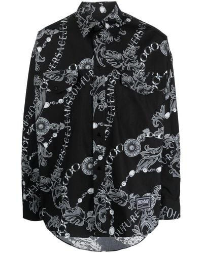 Versace Chain Couture-print Cotton Shirt - Black