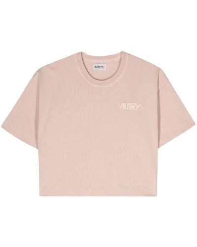 Autry T-shirt crop à patch logo - Rose