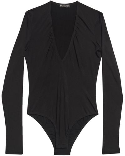 Balenciaga V-Neck Long-Sleeves Bodysuit - Black