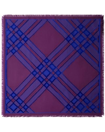 Burberry Check Silk Blend Scarf - Purple