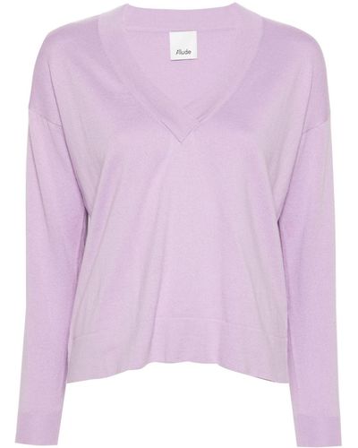 Allude Fine-ribbed Cotton-blend Sweater - Purple