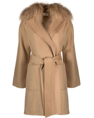 P.A.R.O.S.H. Faux-fur Collar Wool Midi Coat - Natural