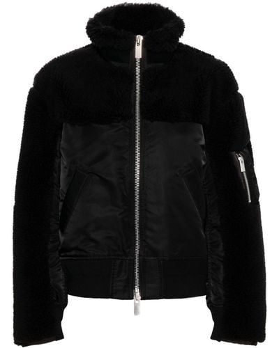 Sacai Fleece-texture Wool Bomber Jacket - Black