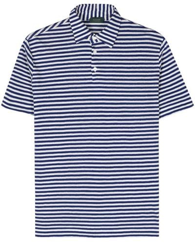Zanone Striped Linen-blend Polo Shirt - Blue