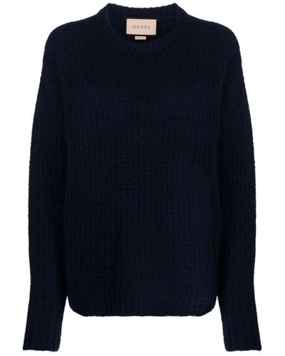 Gucci Logo-embroidered Knitted Cashmere Jumper - Blue