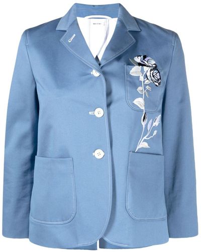 Thom Browne Rose-embroidered Cotton Blazer - Blue
