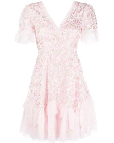 Needle & Thread Vestido corto Primrose con bordado floral - Rosa