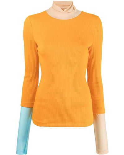 Enfold Layered Contrast-cuff Knitted Top - Orange