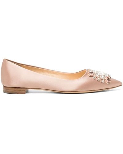 Rochas Crystal-embellished Satin Ballerina Shoes - Pink