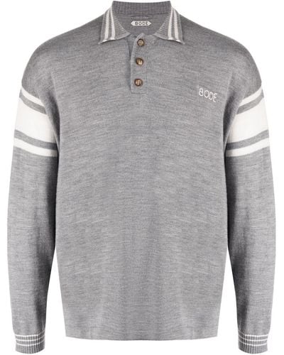 Bode Logo-embroidered Striped Polo Shirt - Gray