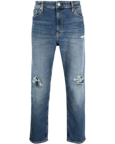 Calvin Klein Jean droit à effet usé - Bleu