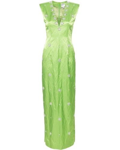Huishan Zhang Vestido de fiesta Shirrin con detalles de cristal - Verde