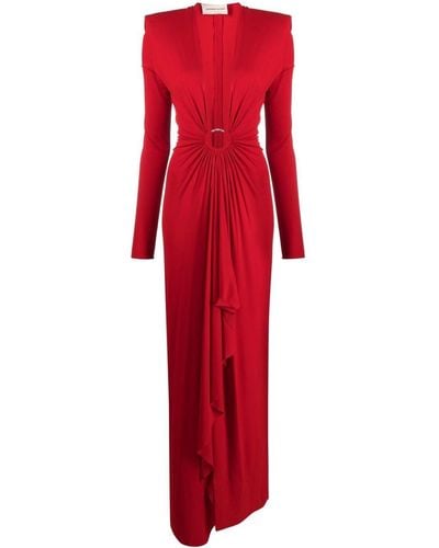 Alexandre Vauthier Plunge-neck Draped Gown - Red