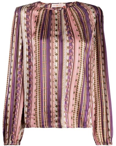 Tory Burch Patterned Long Sleeve Blouse - Pink
