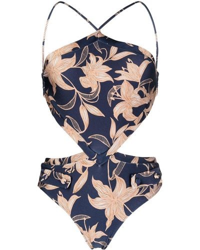 PATBO Floral-print Cut-out Swimsuit - Blue