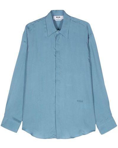 MSGM Pointed-collar Satin Shirt - Blue