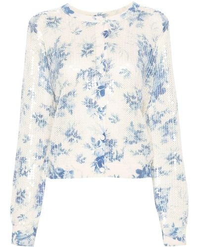 Twin Set Floral-print Oprn-knit Cardigan - Blue