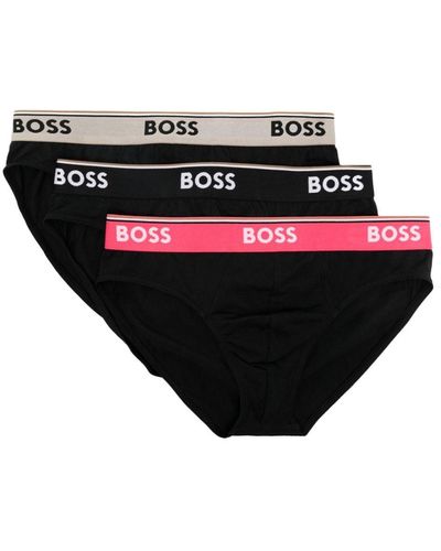 BOSS Logo-waistband Cotton Briefs (pack Of Three) - Black