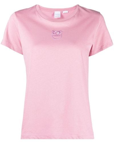 Pinko T-Shirt mit "Love Birds"-Stickerei - Pink