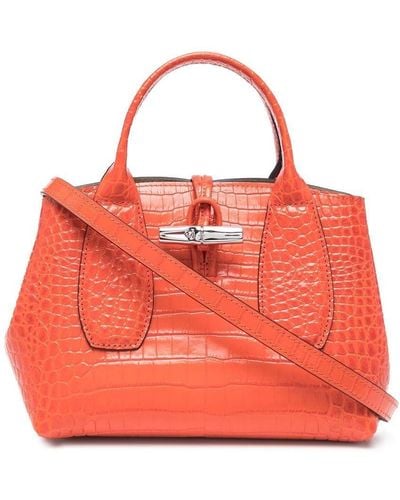 Longchamp Roseau Crocodile-effect Leather Tote Bag - Orange