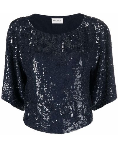 P.A.R.O.S.H. Sequined Cropped Blouse - Blue