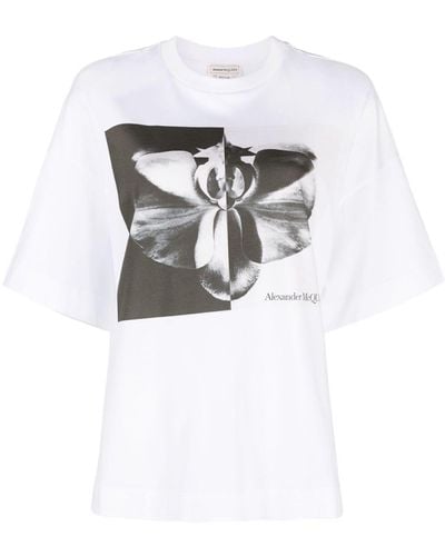 Alexander McQueen Camiseta con estampado Photographic Orchid - Blanco