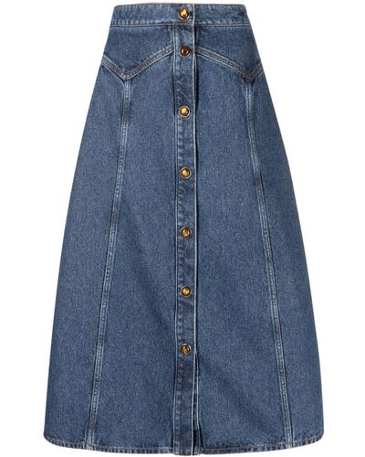 Chloé A-Line Button-Up Denim Skirt - Blue