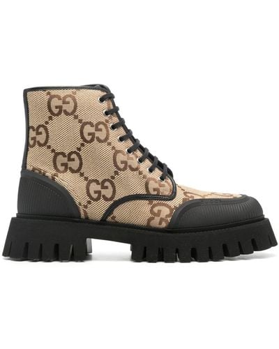 Gucci Botas militares GG con cordones - Marrón