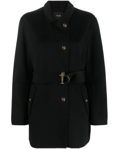 Maje Belted Tweed Coat - Black
