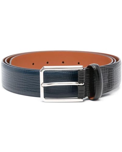 Santoni Grained Leather Belt - Blue