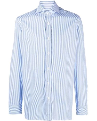 Luigi Borrelli Napoli Long-sleeve Striped Cotton Shirt - Blue