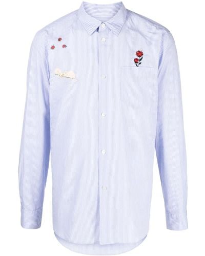 Undercover Appliqué-detail Striped Cotton Shirt - Blue
