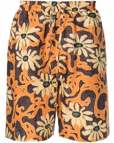 Nanushka Floral-print Elasticated-waist Bermuda Shorts - Orange