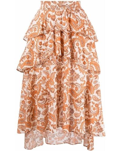 Maje Paisley-print Asymmetric Midi Skirt - Orange