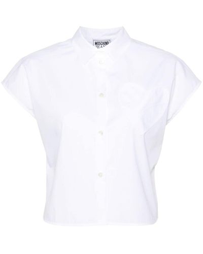 Moschino Jeans Camisa de popelina con parche de corazón - Blanco