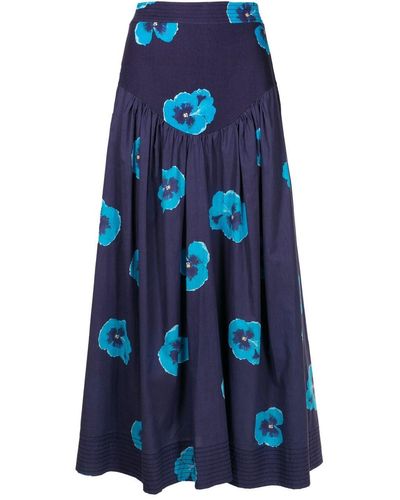 Isolda Falda de cintura alta con estampado floral - Azul
